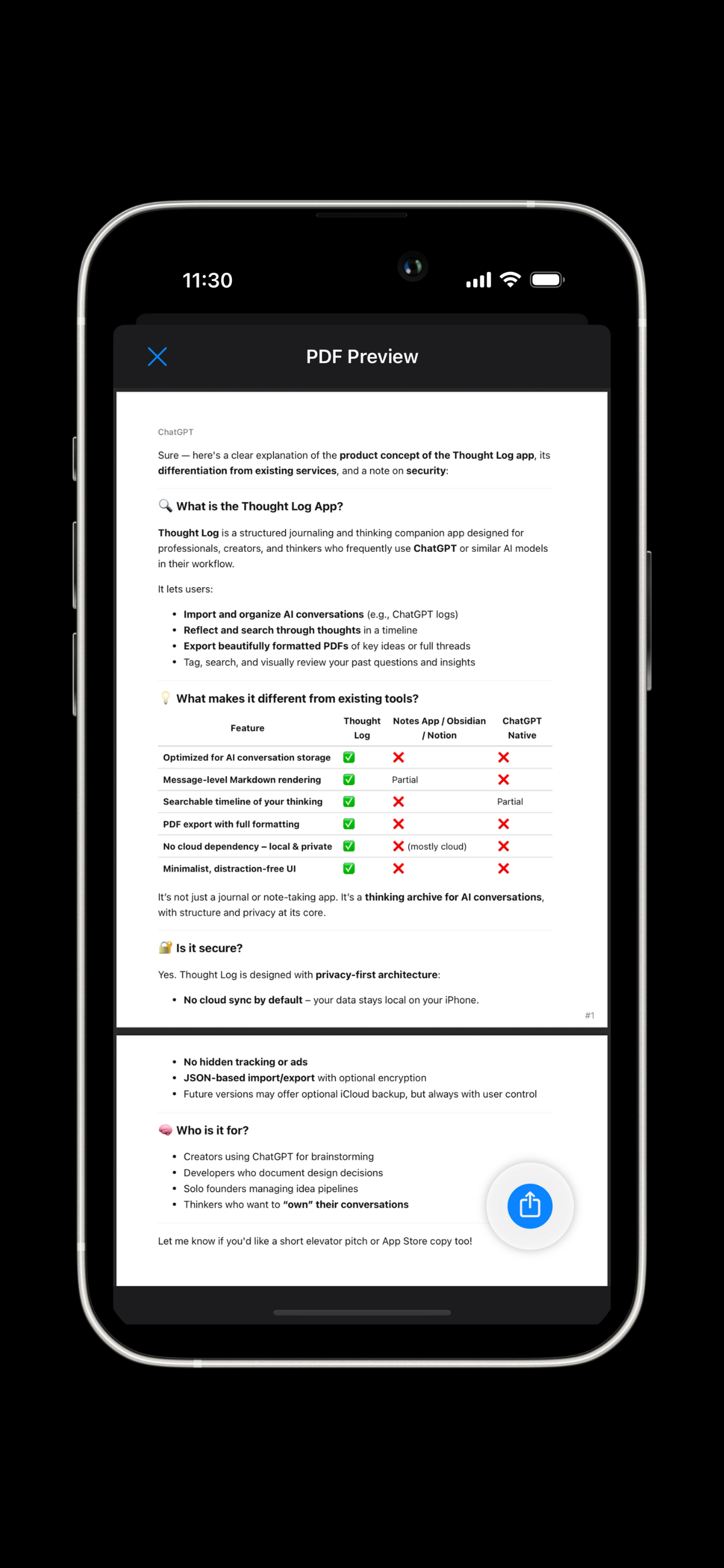 PDF Export — preserve each answer as a polished, portable document